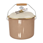 18/20/22cm Premium Enamel Rice Storage Bucket Milk Pail, Golden Steel Rim Wooden Handle, Zinc Alloy Lid Knob, Multiple Colors Available